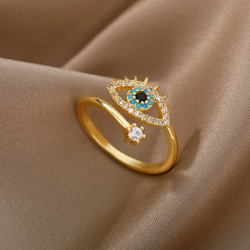 Wholesale Fashion Devil's Eye Copper Plating Rhinestones Open Ring
