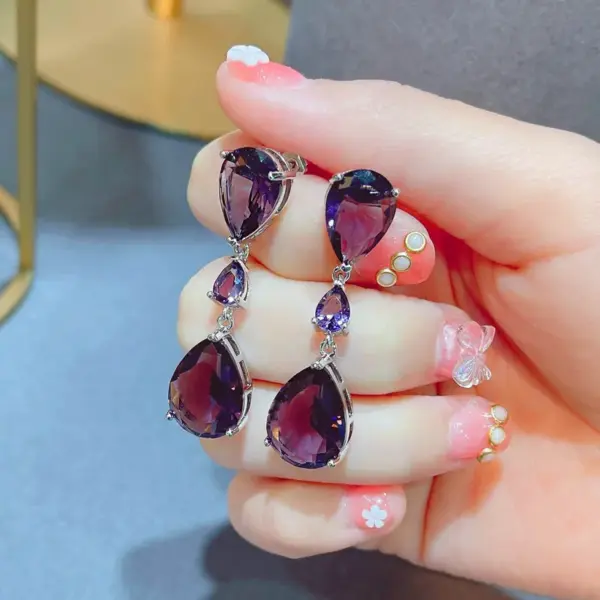 Wholesale New Moissan Diamond Drop Earrings Female Fashion Colorful Diamond Copper Earrings