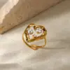 PVD Coated Real Gold Plated Geometric Heart Shape 304 Stainless Steel Casual Elegant Simple Style Waterproof Non Tarnish Open Rings