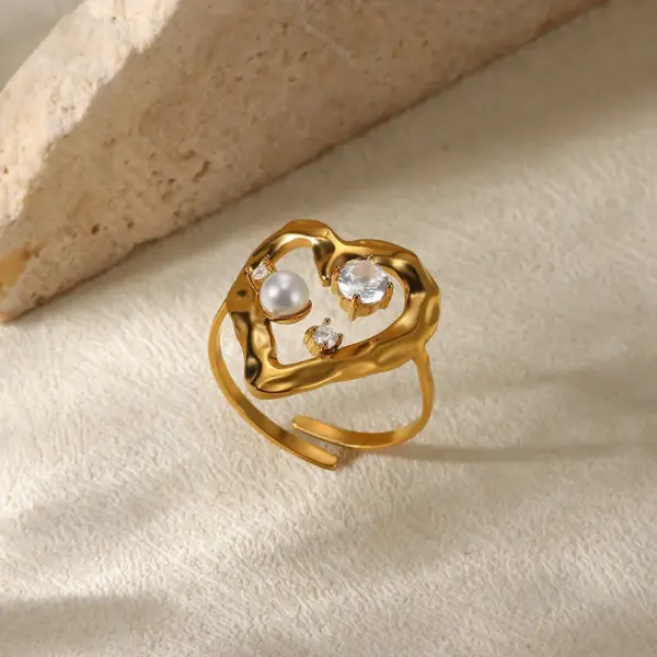 PVD Coated Real Gold Plated Geometric Heart Shape 304 Stainless Steel Casual Elegant Simple Style Waterproof Non Tarnish Open Rings