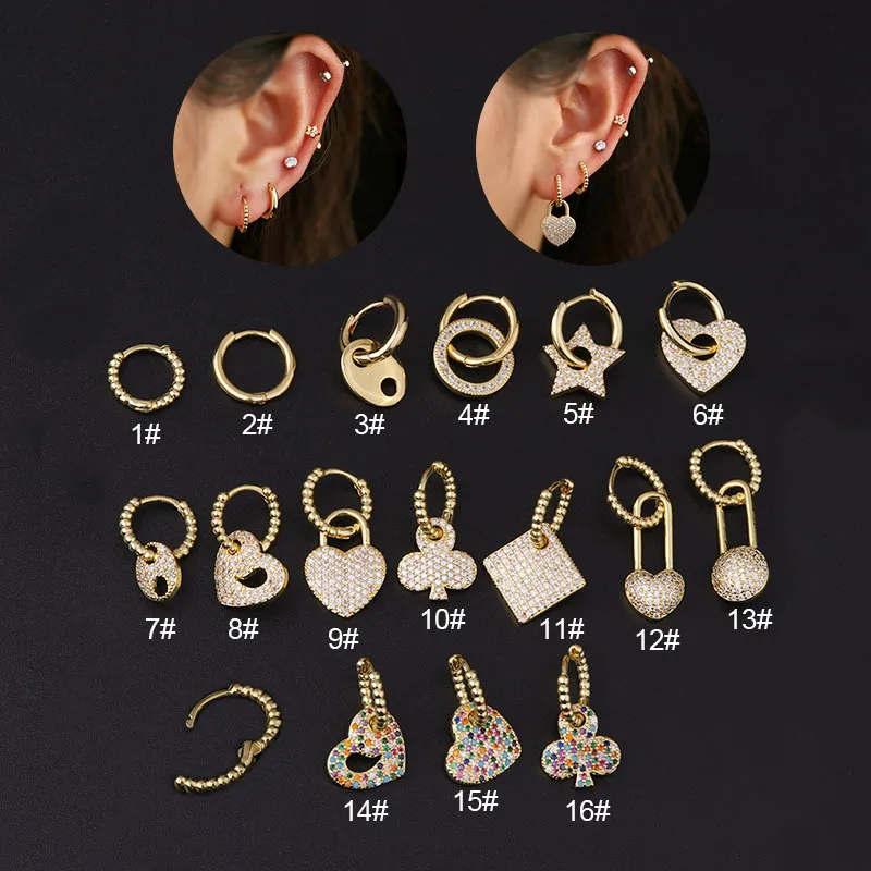 Wholesale Ear Cartilage Rings & Studs Fashion Geometric Copper Plating Artificial Gemstones