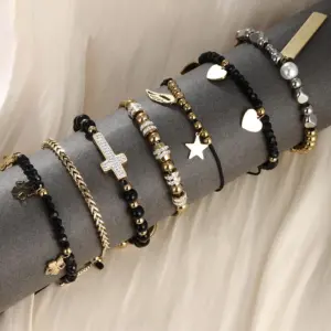 Wholesale XUPING Streetwear Cross 304 Stainless Steel 18K Gold Plated Artificial Gemstones Artificial Pearls Bracelets In Bulk