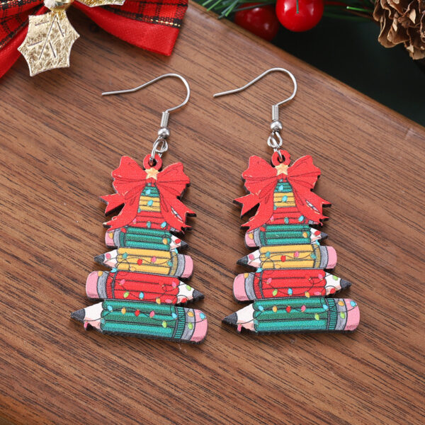 Wholesale Christmas Bow Pencil Wooden Double-Sided Earrings