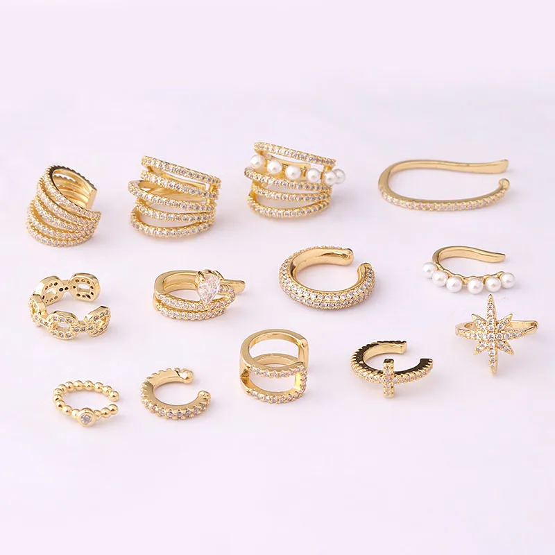 Wholesale Ear Cartilage Rings & Studs Fashion C Shape Copper Plating Inlay Pearl Zircon