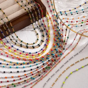 Wholesale Casual Vacation Round Stainless Steel Enamel 18k Gold Plated Necklace