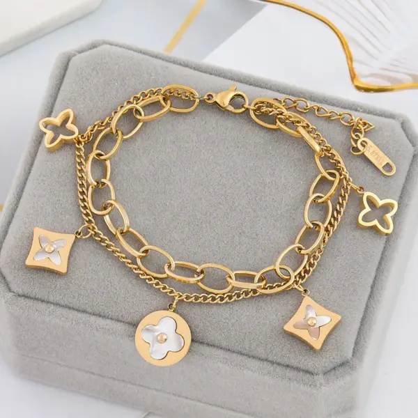 Wholesale Fashion Four Leaf Clover Eye Titanium Steel Plating Bracelets 1 Piece
