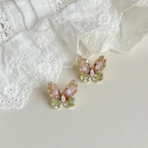 126# Silver Needle---Gold-Pink-Green-Butterfly