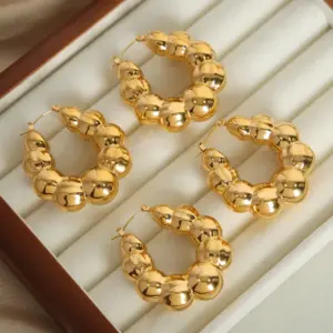 Wholesale 304 Stainless Steel Solid Color PVD Coated Stone-Free 18K Gold Plated Real Gold Plated 18K Gold Casual Simple Style Commute Waterproof Non Tarnish Patchwork Plating Gold Silver Earrings