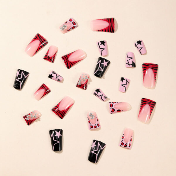 Wholesale European and American Wear Armor Duckbill Leopard Print French Edge Pendant Star Steel Ball Fake Nail Removable Nail Pieces