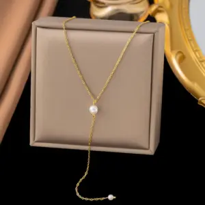 [Ah1026] Pearl Tassel Necklace / Gold