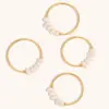 Women's Stainless Steel PVD Coated 18K Gold Plated Pearl Geometric Rings Imitation Pearl Jewelry