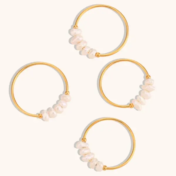 Women's Stainless Steel PVD Coated 18K Gold Plated Pearl Geometric Rings Imitation Pearl Jewelry