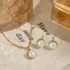 Wholesale Elegant Pearl Necklace And Earring Set For Women Stainless Steel Non-Fading Luxury Jewelry Accessories Suitable For All Seasons