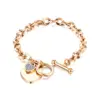 Wholesale Simple Style Heart Shape Titanium Steel Asymmetrical Inlay Artificial Diamond Bracelets