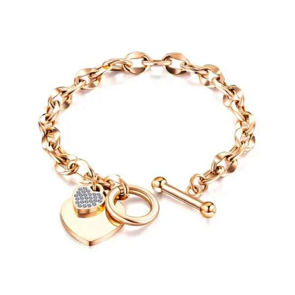 Wholesale Simple Style Heart Shape Titanium Steel Asymmetrical Inlay Artificial Diamond Bracelets