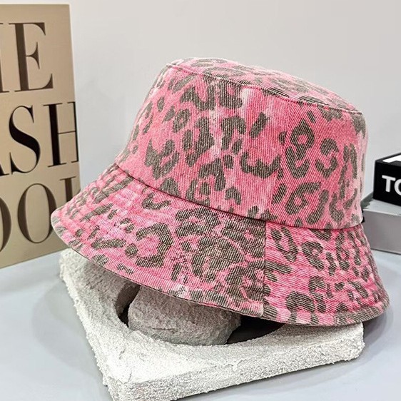 oly-489e07bb061c394e690eeb2905d53879 Wholesale 2025 New Pink Leopard Print Ripped Baseball Cap, Fisherman's Hat, Women's Early Spring Fashionable Bucket Hat, Face-Slimming Cap, Men's Front Cap