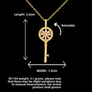XL1194 Rotating Pink Key Necklace / Gold
