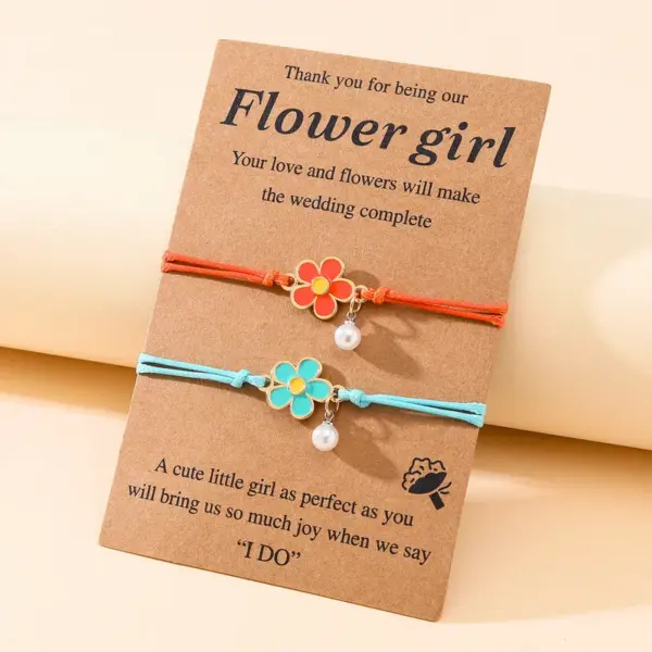 Wholesale 2 Pieces Fashion Flower Alloy Enamel Inlay Pearl Women's Bracelets