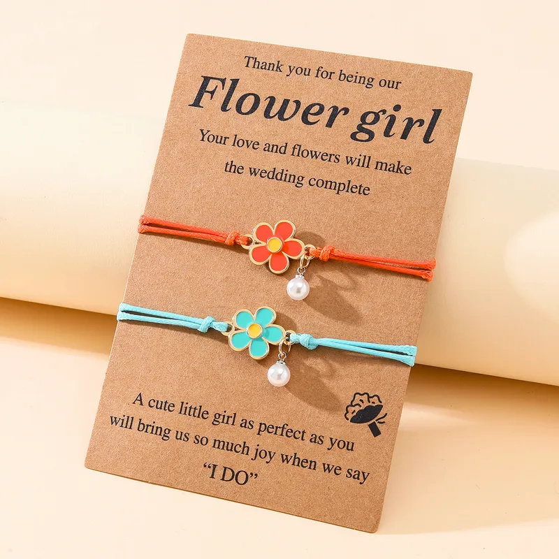 Wholesale 2 Pieces Fashion Flower Alloy Enamel Inlay Pearl Women's Bracelets