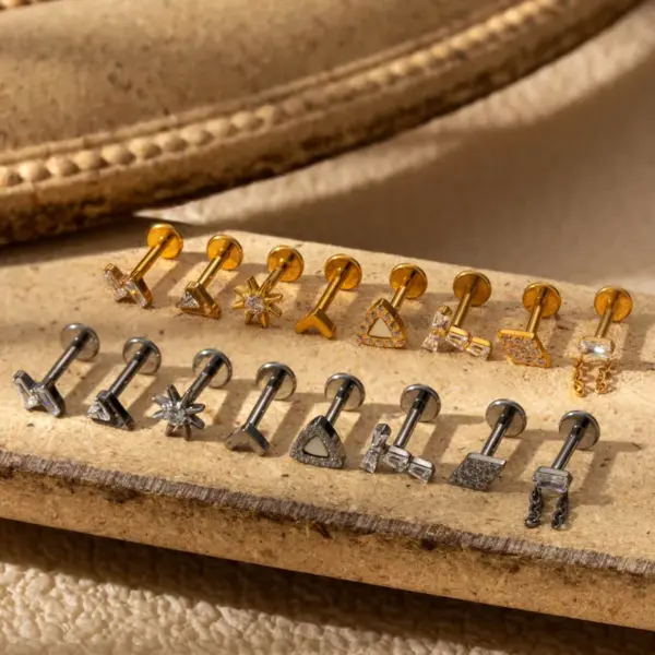 1 Piece Ear Cartilage Rings & Studs Simple Style Geometric Pure Titanium Plating Inlay Zircon