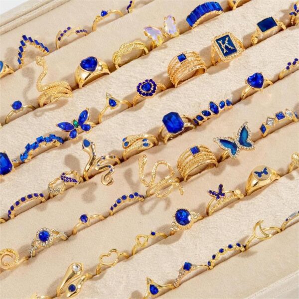 Wholesale Mixed batch of 15 diamond-studded butterfly and snake-shaped love rings