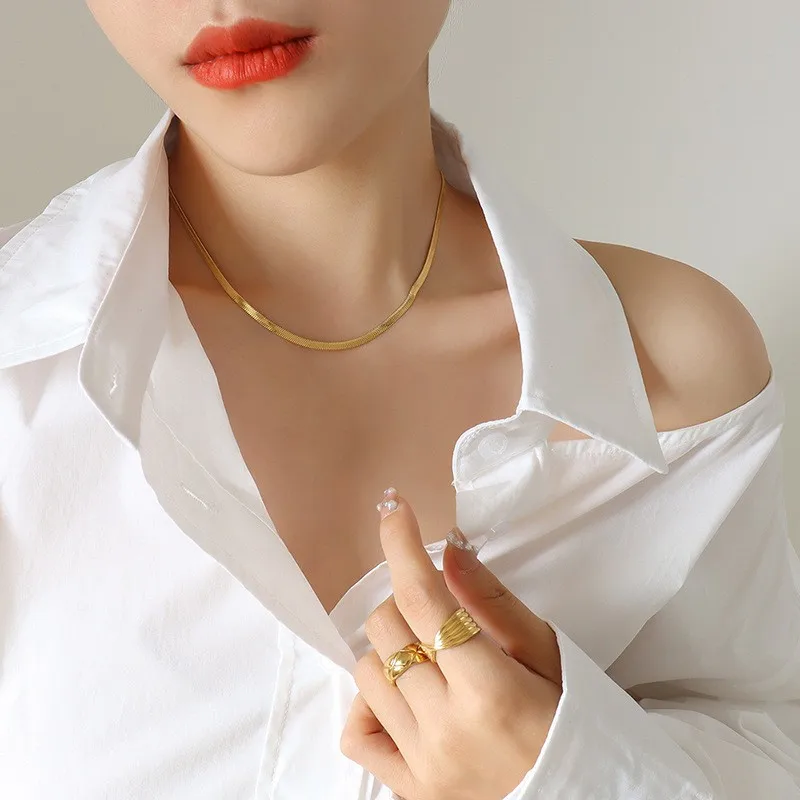 Wholesale PVD Coated Real Gold Plated 18K Geometric 304 Stainless Steel Fashion Simple Style Waterproof Non Tarnish Bracelets Necklace