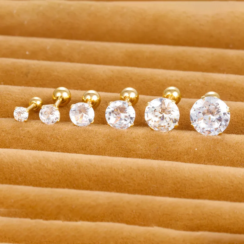 Wholesale 1 Piece Simple Style Round Plating Inlay Stainless Steel Zircon Cartilage Earrings