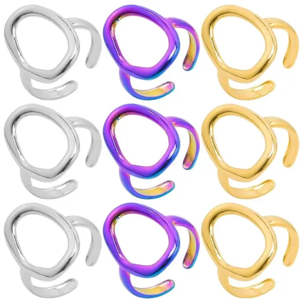 PVD Coated Real Gold Plated Solid Color 304 Stainless Steel Commute Waterproof Non Tarnish Rings