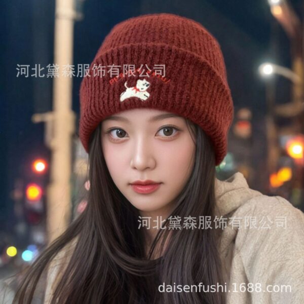 Wholesale Cute puppy embroidered warm woolen hat