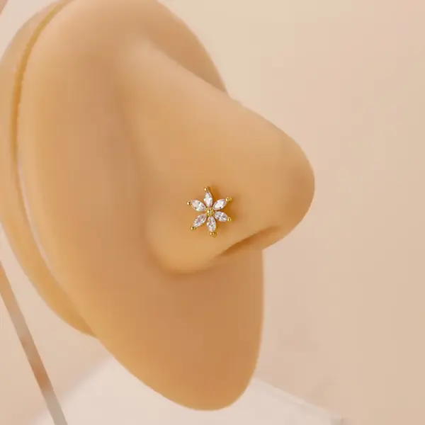 Wholesale 1 Piece 316L Stainless Steel Copper Zircon Nose Rings & Studs Clouds Heart Shape Flower Waterproof Non Tarnish Surgical Steel Women'S