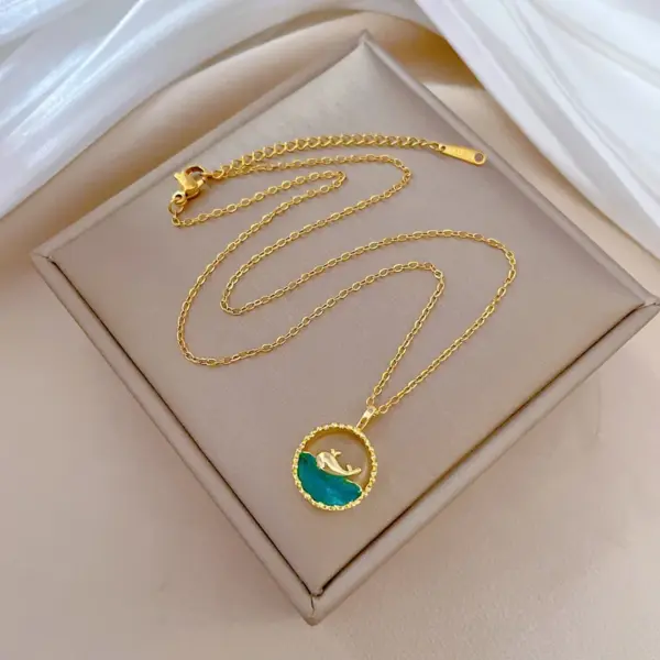 Wholesale Titanium Steel Copper Marine Style Beach Modern Style Inlay Ocean Whale Artificial Gemstones Pendant Necklace