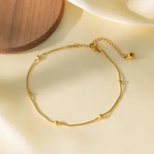 Qyb79 round Snake Bead Necklace Anklet / Gold