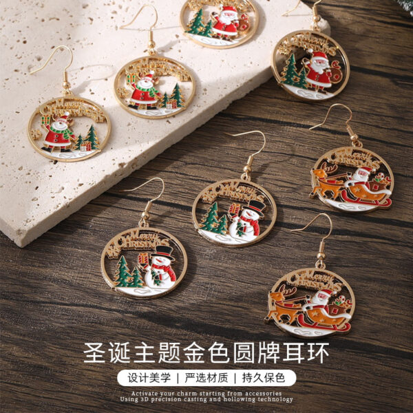 Wholesale Christmas-themed gold round earrings