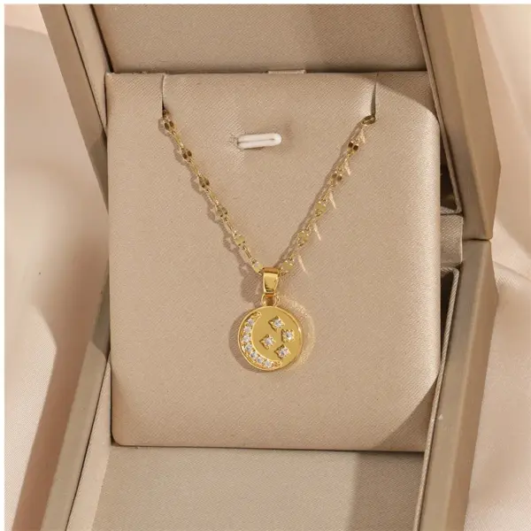 Wholesale 201 Stainless Steel Brass 18K Gold Plated Simple Style Classic Style Plating Inlay Star Heart Shape Bow Knot Zircon Pendant Necklace