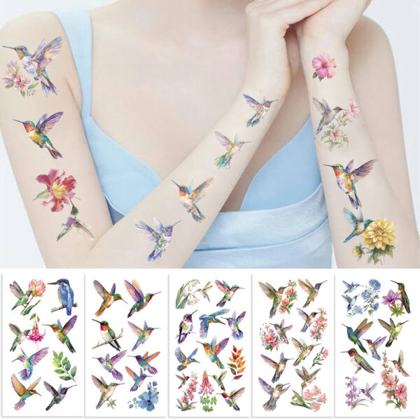 Wholesale New Cartoon Watercolor Bird Tattoo Waterproof Party Party Gift Funny Fun Face Stickers Cross-border