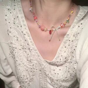 Pink beaded love necklace