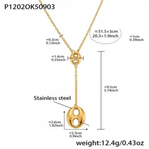 P1202-Gold Y-shaped Necklace 51+5cm
