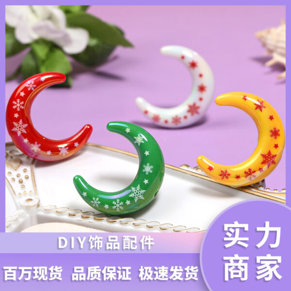 Wholesale Snowflake Print Acrylic Moon Beads