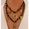 Retro Streetwear Geometric Sun Heart Shape PVD Coated 18K Gold Plated Gold Enamel 304 Stainless Steel Nylon Woven Chain Lobster Trigger Clasp Closure Scarf Necklaces Wholesale