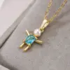 Wholesale Cartoon Style Artistic Human Copper 18k Gold Plated Pearl Zircon Pendant Necklace In Bulk