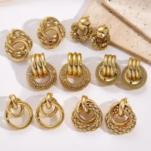 Wholesale Vacuum Plated Hollow Circle Earrings 201 Stainless Steel Ear Studs Women's Fashion Jewelry Casual Elegant Polished Finish