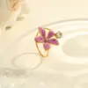 Wholesale Luxury Floral Stainless Steel Ring Colorful Drip Oil Inlaid Pearl Design Open Ring For Casual Holiday Daily Use Adjustable