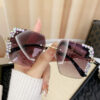Wholesale Large-frame Trimmed Box Sunglasses Women's Glitter Pink Star Diamond High-end Casual Women's UV-resistant Sunglasses