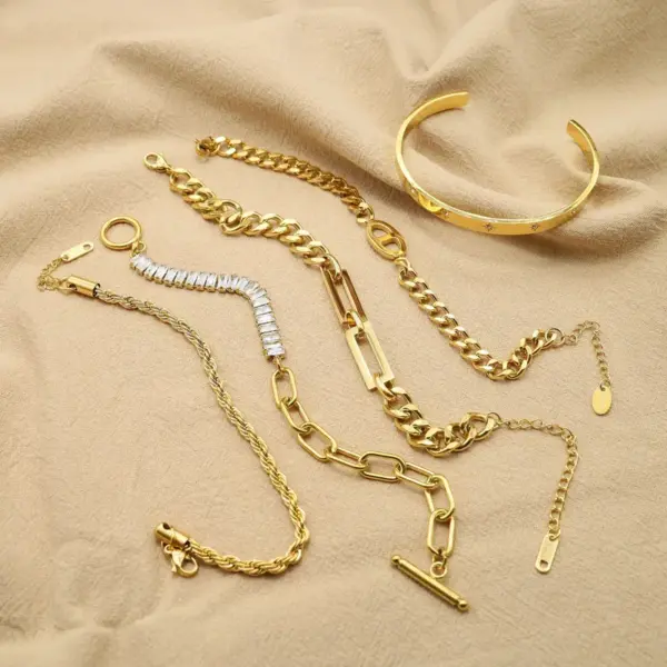 PVD Coated Real Gold Plated Solid Color 304 Stainless Steel Fashion Waterproof Non Tarnish 304 Stainless Steel Bracelets