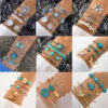 Wholesale Bohemian ethnic style inlaid turquoise bracelet suit personality exaggerated butterfly turquoise bracelet multi-piece set
