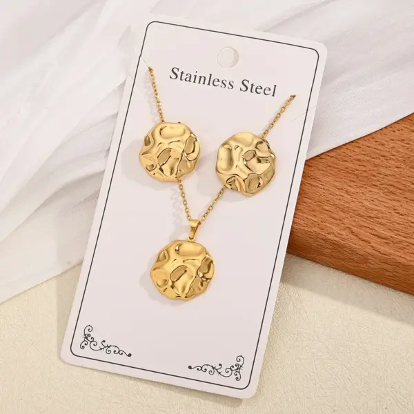 Wholesale 304 Stainless Steel Gold Plated Spiral Hoop Earrings Necklace Set Irregular Round Shape Fashion Jewelry Accessories For Women