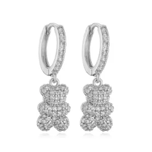 White Gold Color White Diamond Bear Earrings 1 Pair