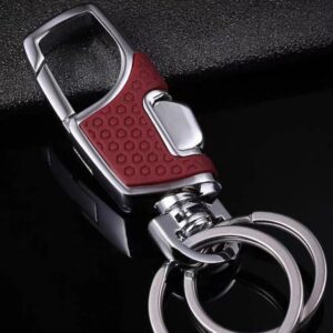Wholesale High-end metal car keychain, one press, pioneering men's anti-lost waist hanging leather key ring key chain