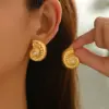 304 Stainless Steel Flower PVD Coated Real Gold Plated 18K Gold Vintage Style Simple Style Waterproof Non Tarnish Ear Studs