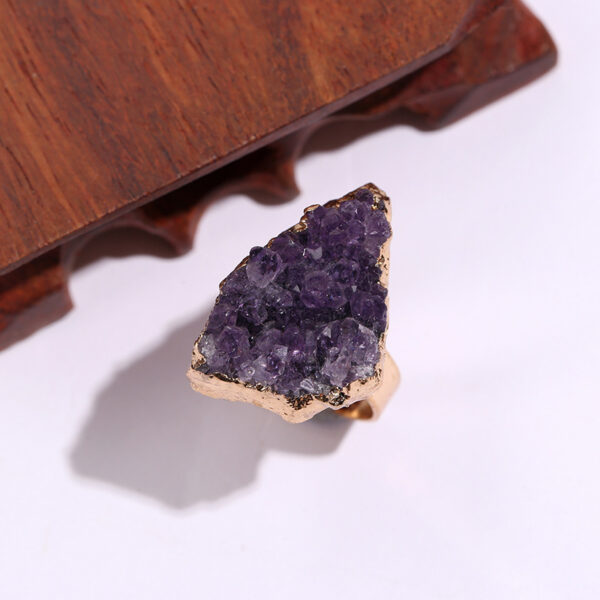 oly-49098a67c415f46d98bc7a8b12e7d548 Wholesale Selling Natural Amethyst Cluster Electroplated Gold Open Ring Crystal Tooth Geode Rough Jewelry